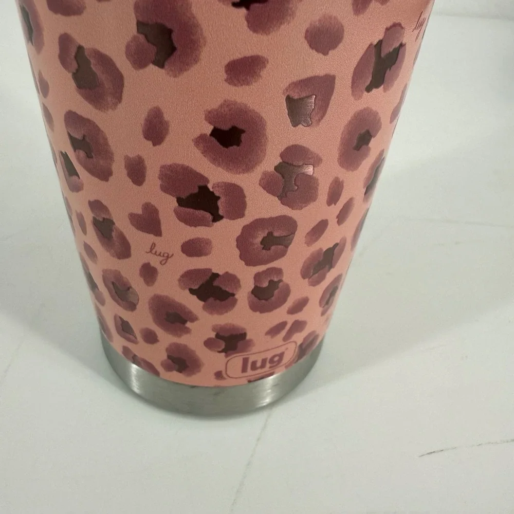 Lug Insulated Stainless Steel Tumbler Pink Leopard Print Travel Mug with Lid